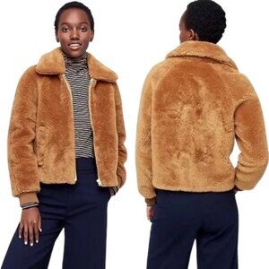 J.Crew Plush Faux Shearling Teddy Bomber Jacket Tan Camel Cozy Luxe Plus Size 2X